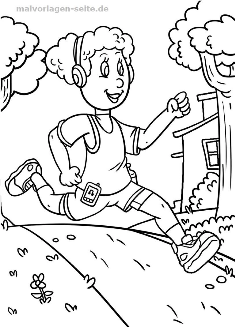 malvorlage-kind-beim-laufen-mit-kopfhoerern