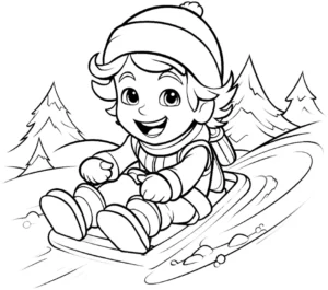 malvorlage-kind-beim-rodeln-im-winter
