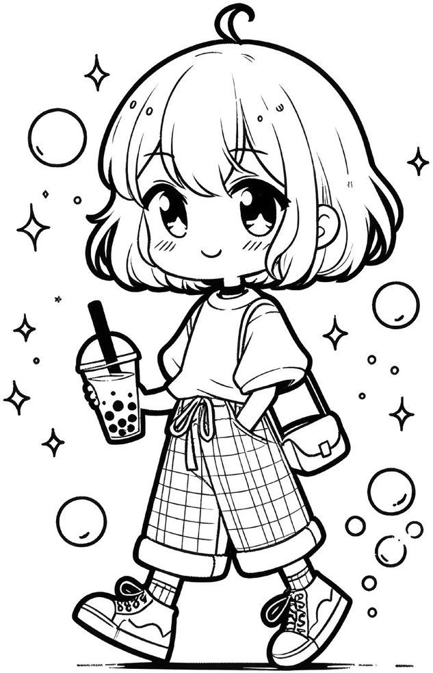 malvorlage-kind-bubble-tea-ausmalbild