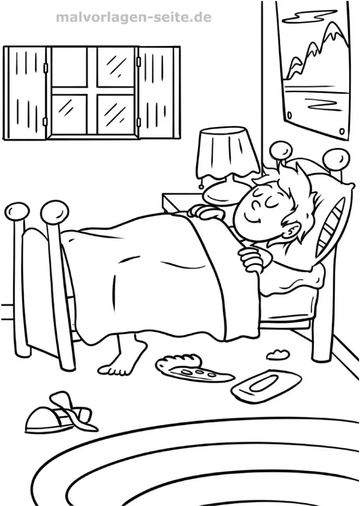 malvorlage-kind-im-bett-ausmalen