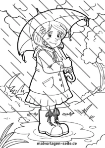 malvorlage-kind-im-regen-mit-regenschirm
