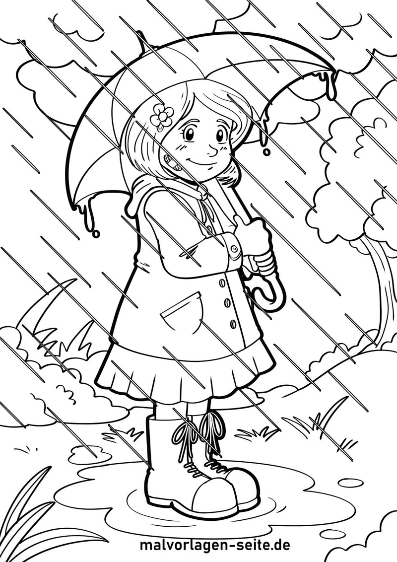 malvorlage-kind-im-regen-mit-regenschirm