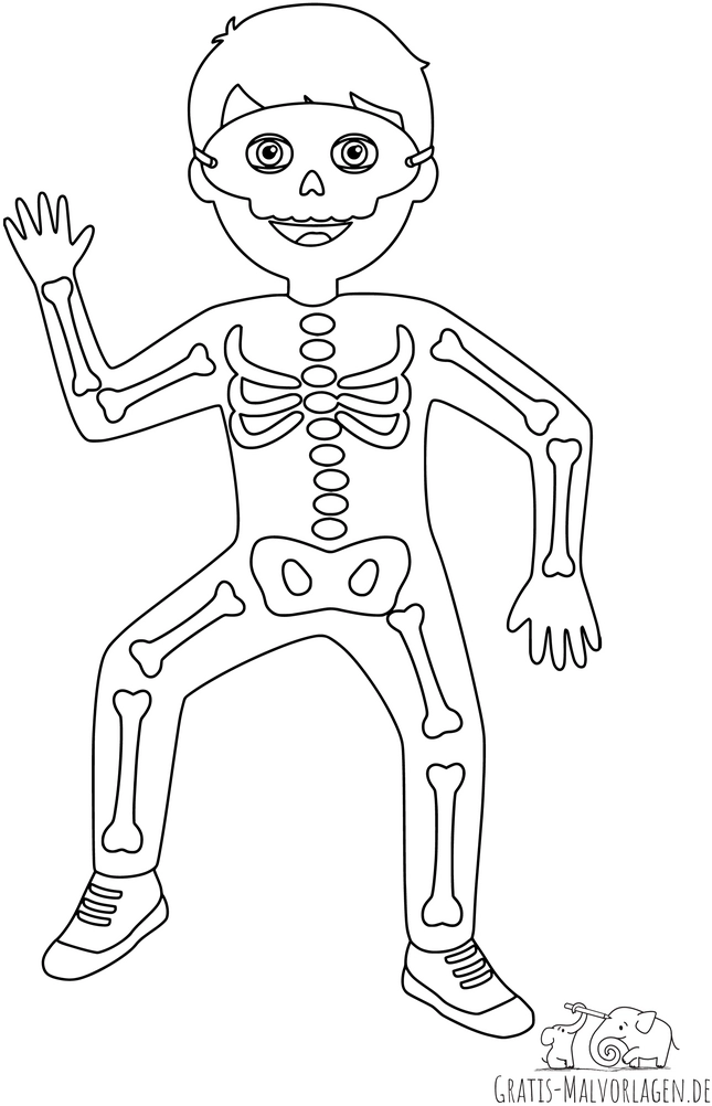 malvorlage-kind-im-skelettkostuem