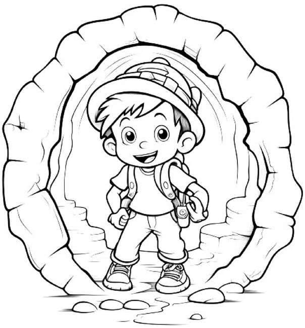 malvorlage-kind-im-tunnel-abenteuerlust