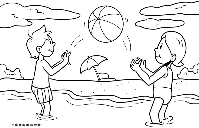 malvorlage-kinder-am-strand-mit-ball-spielen