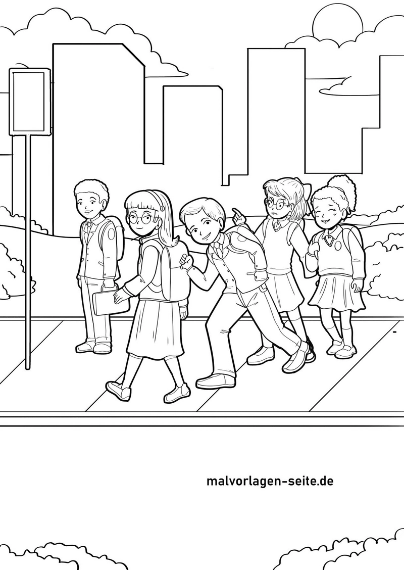 malvorlage-kinder-auf-dem-schulweg