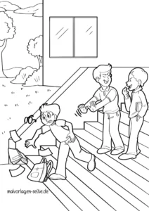 malvorlage-kinder-auf-treppe-mit-rucksack