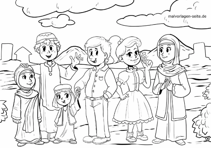 malvorlage-kinder-aus-verschiedenen-kulturen-in-einer-bunten-landschaft