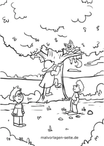 malvorlage-kinder-baum-hund-abenteuer