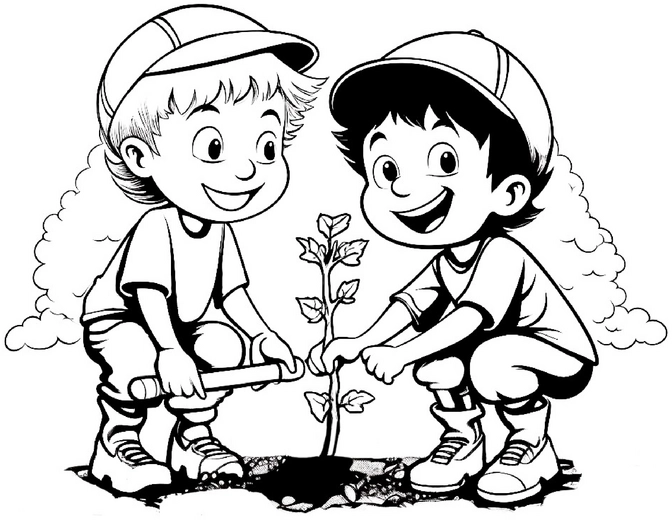 malvorlage-kinder-beim-baumpflanzen