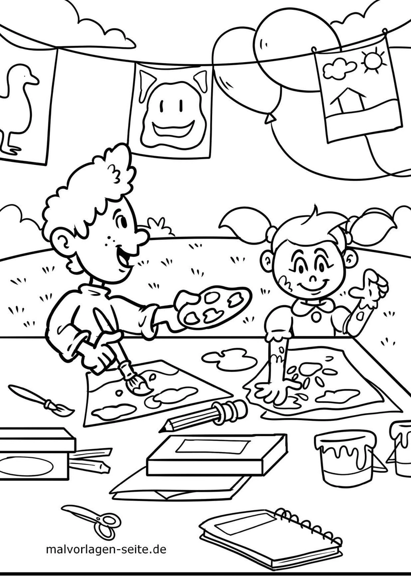 malvorlage-kinder-beim-malen-basteln