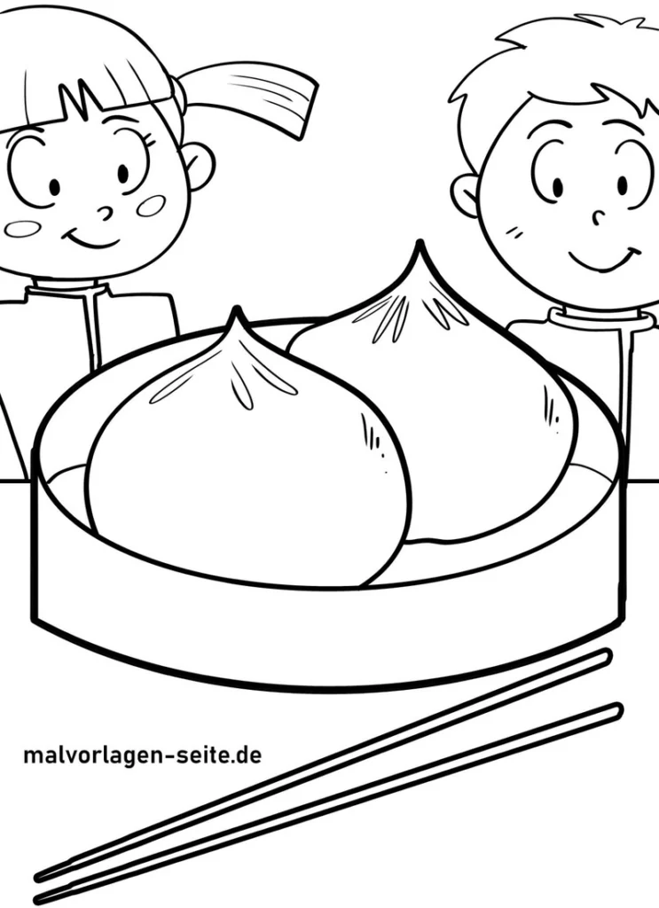malvorlage-kinder-dumplings-bewundern