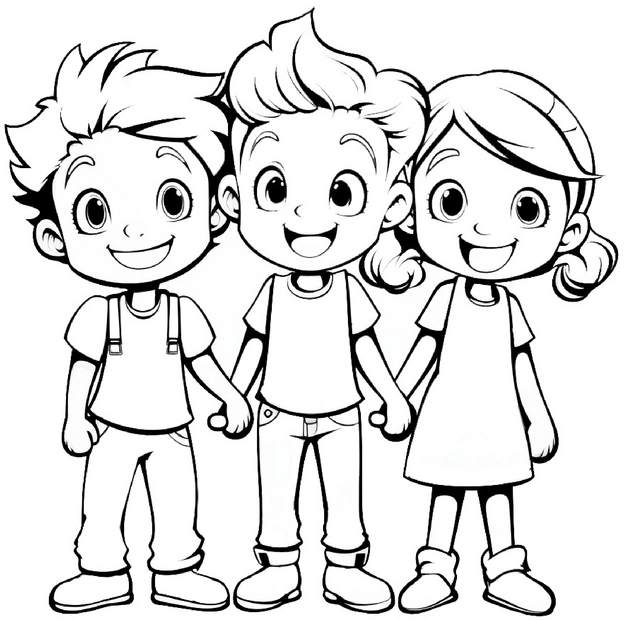 malvorlage-kinder-freundschaft-hand-in-hand