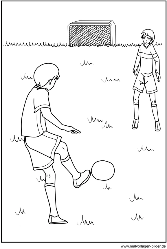 malvorlage-kinder-fussball-spiel-auf-rasen