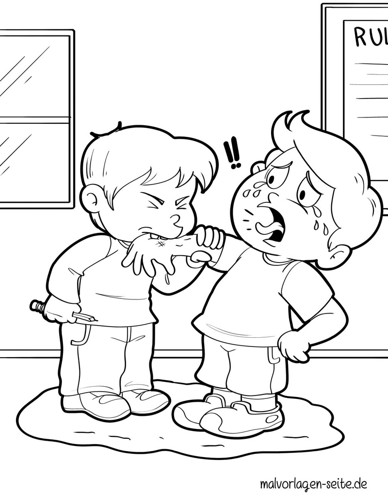 malvorlage-kinder-im-klassenzimmer-konflikt-und-kreativitaet