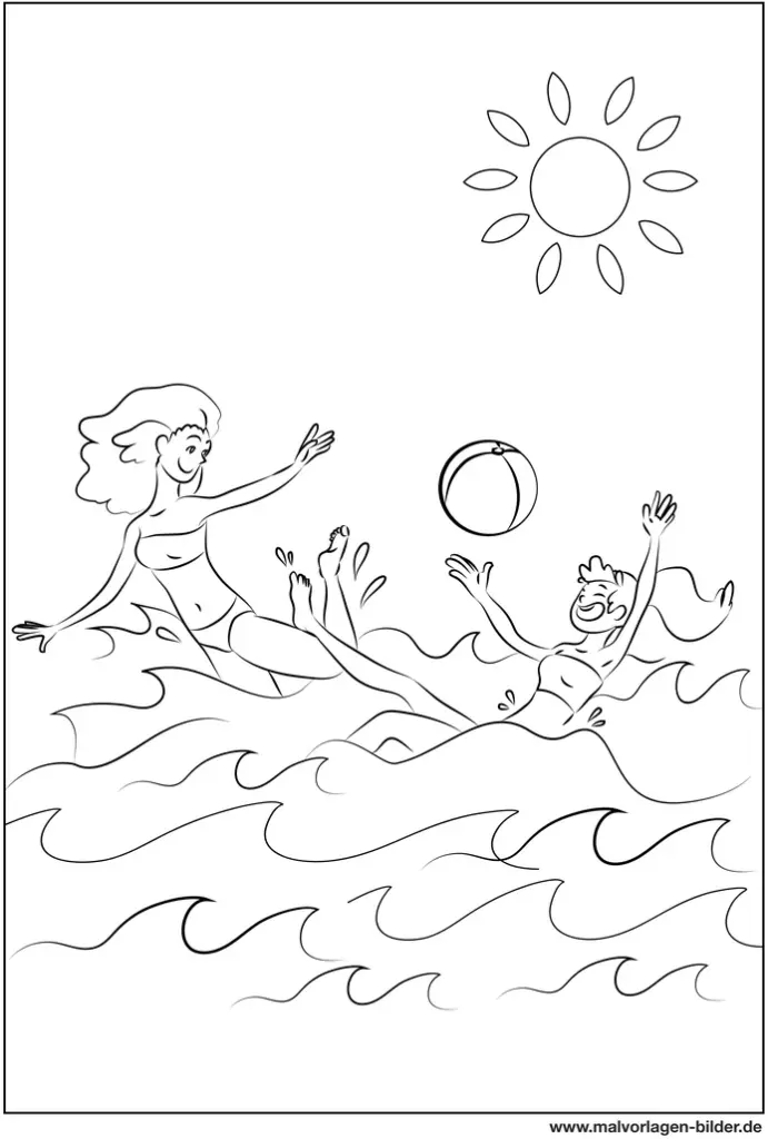 malvorlage-kinder-im-meer-spielen