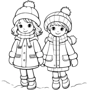 malvorlage-kinder-im-winteroutfit-mit-muetzen-und-schal
