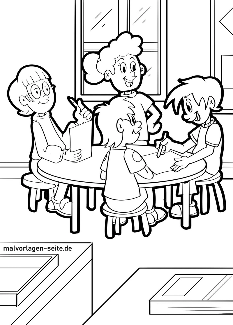malvorlage-kinder-in-der-schule-beim-zeichnen
