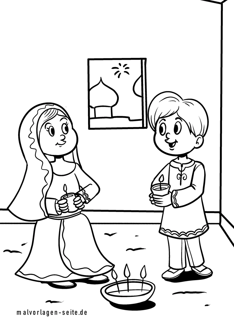 malvorlage-kinder-mit-kerzen-und-festlichem-hintergrund
