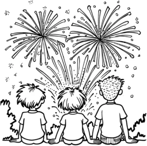 malvorlage-kinder-schauen-feuerwerk