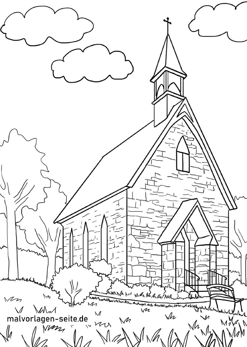 malvorlage-kirche-in-der-natur