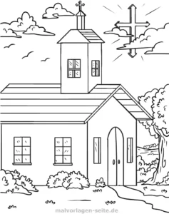 malvorlage-kirche-mit-kreuz-in-der-natur