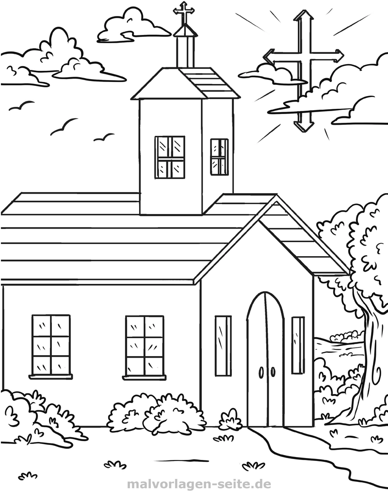 malvorlage-kirche-mit-kreuz-in-der-natur