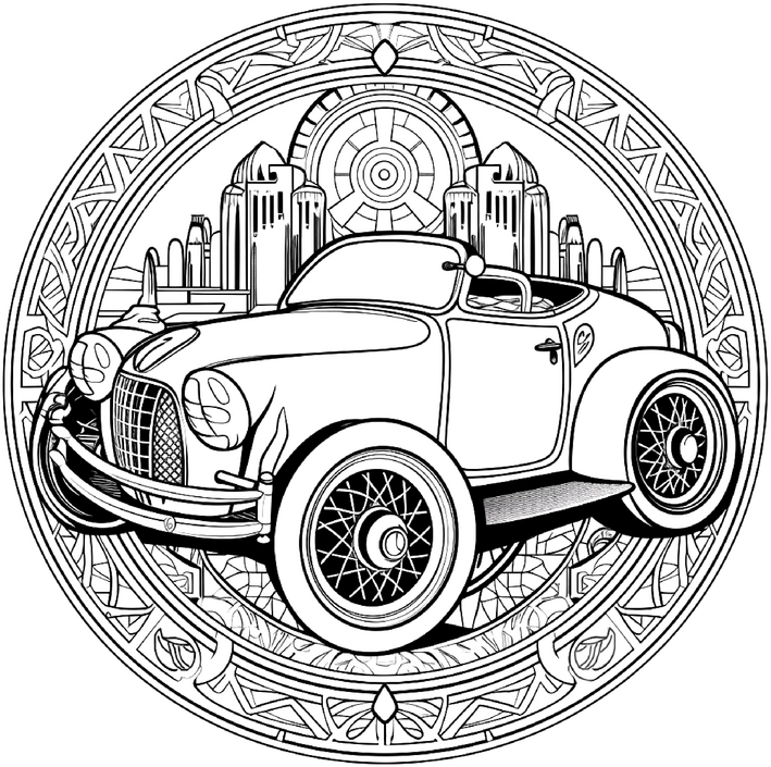 malvorlage-klassisches-auto-mandala