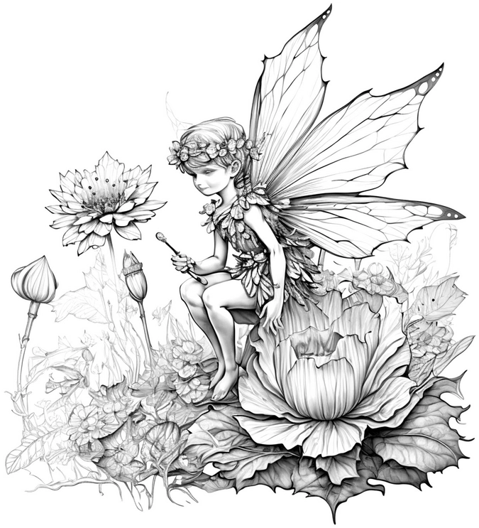 malvorlage-kleine-fee-auf-blume