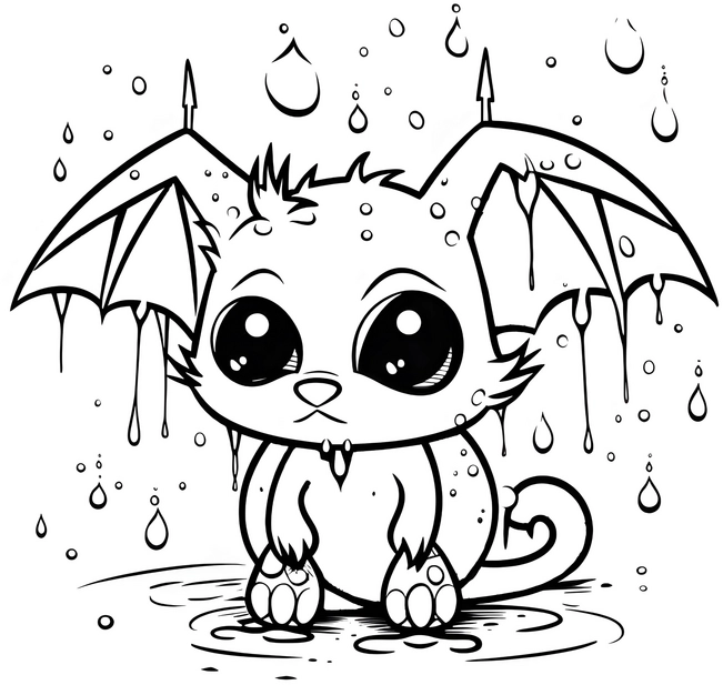 malvorlage-kleine-fledermaus-mit-tropfen-und-fluegeln