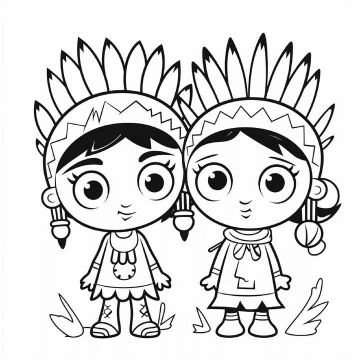 malvorlage-kleine-indianer-maedchen-mit-federn