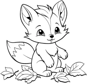 malvorlage-kleiner-fuchs-zwischen-blaettern