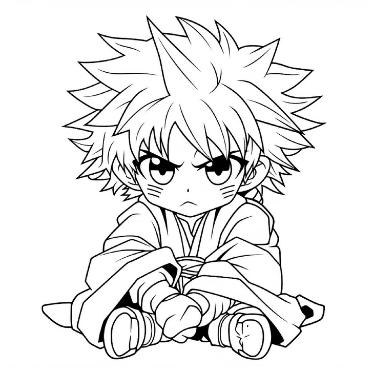 malvorlage-kleiner-krieger-mit-stacheligen-haaren