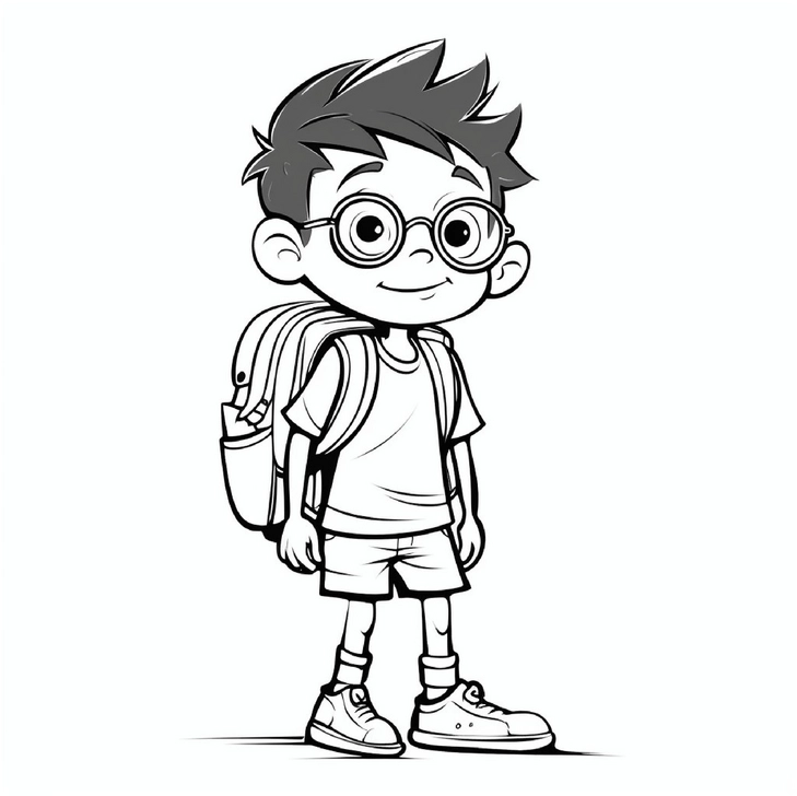 malvorlage-kleiner-schuljunge-mit-rucksack-und-brille