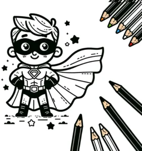 malvorlage-kleiner-superheld-mit-umhang-und-sternen