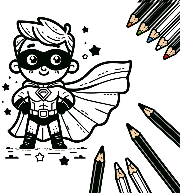 malvorlage-kleiner-superheld-mit-umhang-und-sternen