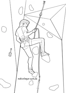 malvorlage-klettern-maedchen-an-der-kletterwand