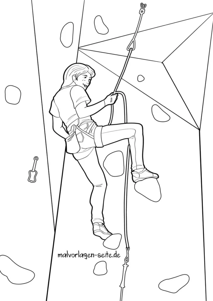 malvorlage-klettern-maedchen-an-der-kletterwand