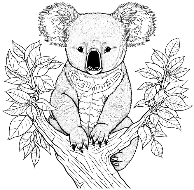 malvorlage-koala-auf-baum-mit-blaettern