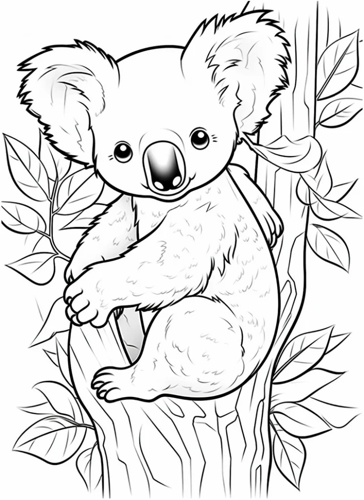 malvorlage-koala-im-baum-mit-eukalyptusblaettern