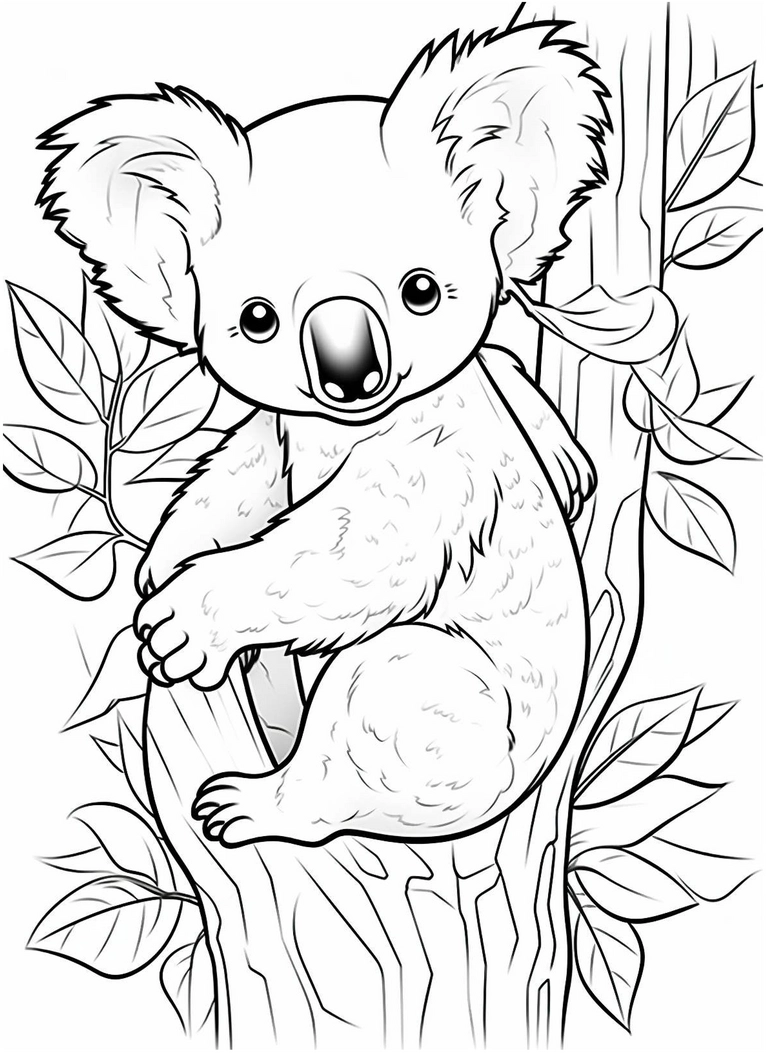 malvorlage-koala-im-baum-mit-eukalyptusblaettern