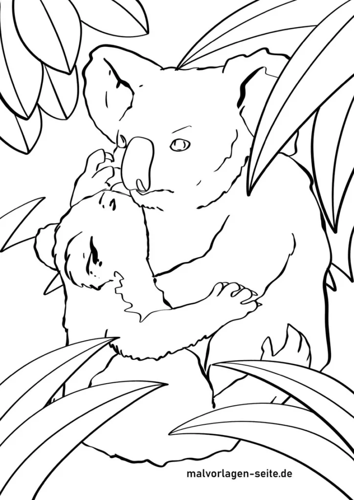 malvorlage-koalas-mutter-und-kind-in-natur