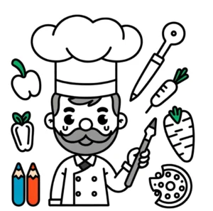 malvorlage-koch-mit-gemuese-und-malutensilien