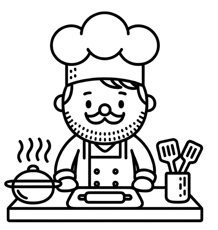 malvorlage-koch-mit-utensilien-und-dampf