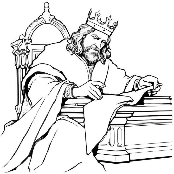 malvorlage-koenig-am-tisch-mit-dokument