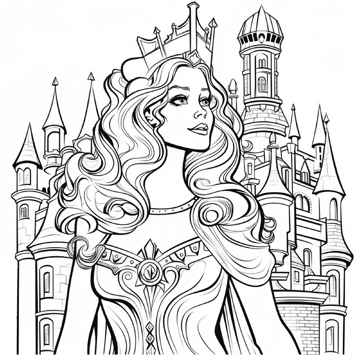 malvorlage-koenigin-vor-schloss