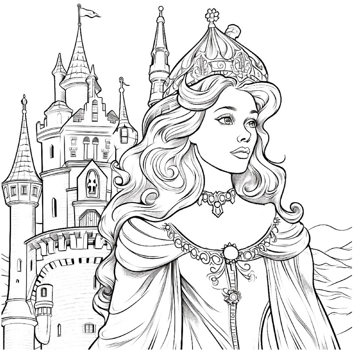 malvorlage-koenigin-vor-schloss