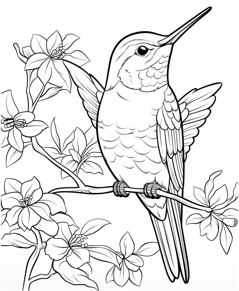 malvorlage-kolibri-blueten-ausmalbild