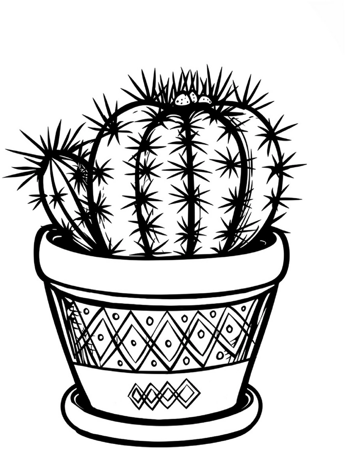 malvorlage-kraeftiger-kaktus-im-dekorativen-topf