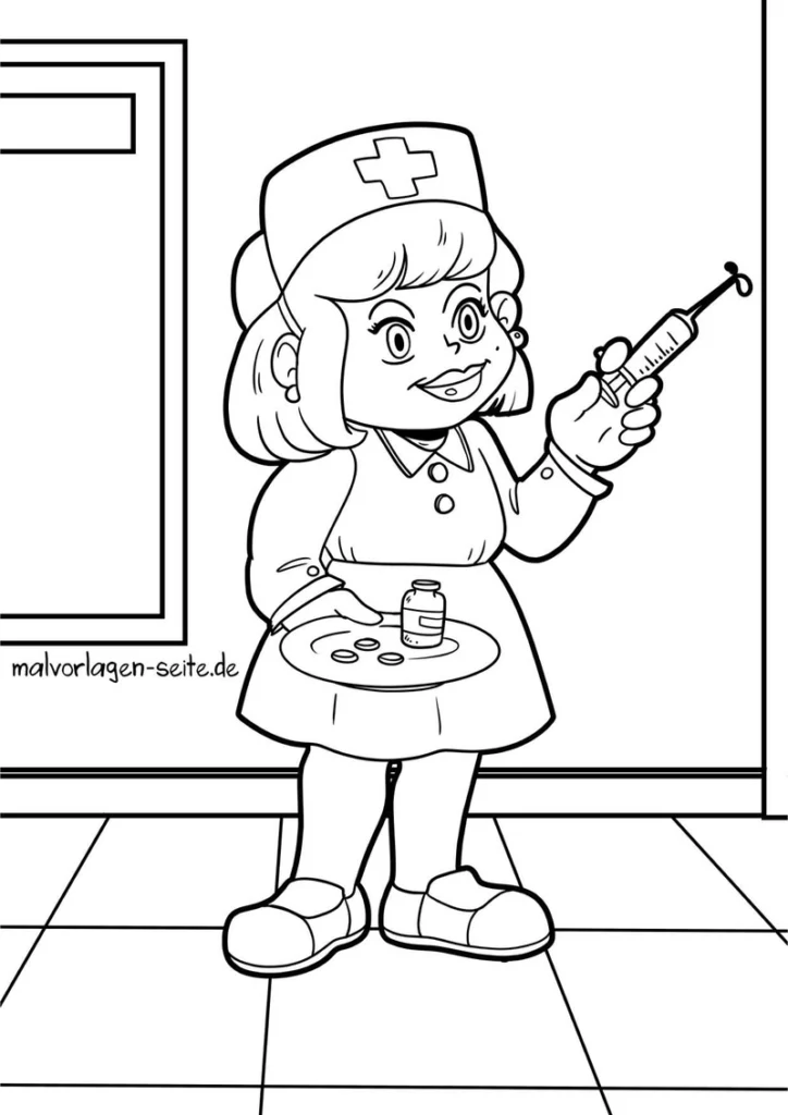 malvorlage-krankenschwester-mit-spritze-und-flaeschchen